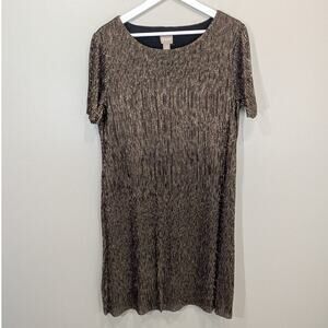 Chico's Shimmer Gold Sparkle Short Sleeve Dress Easter Brunch Shower - Size 2(L)